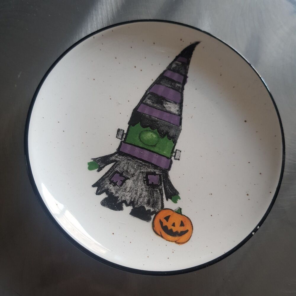 Cobwebs & Cauldrons Frankenstein Gnome In Halloween Costume Appetizer Plate